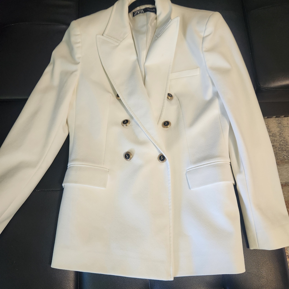 Zara Cream Double-Breasted Blazer Jacket - Picture 3 of 5